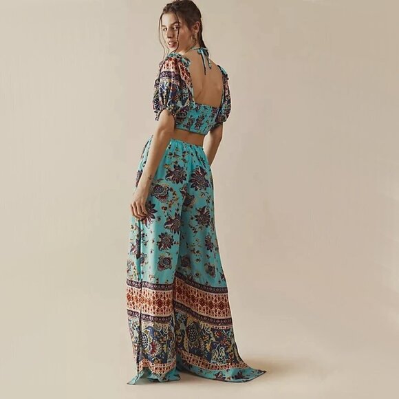 NWT Free People turquoise blue tropical floral print one piece jumpsuit, S - Picture 2 of 16